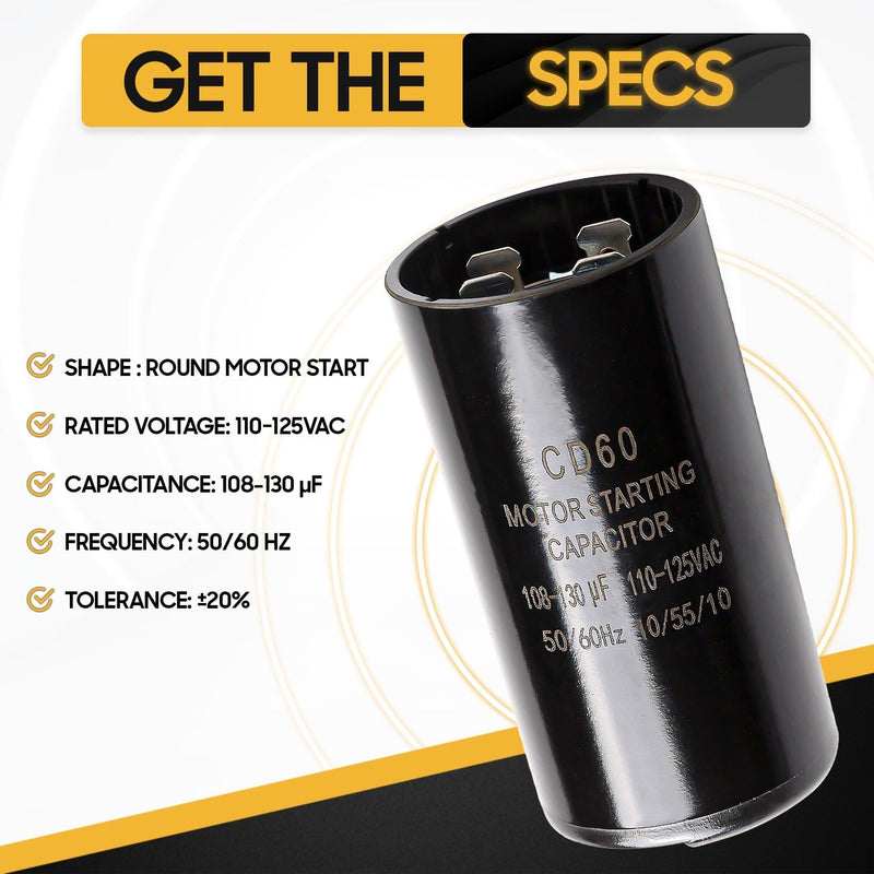 [Australia - AusPower] - Seentech 108-130 uf/MFD 110-125 VAC ±20% Round Motor Start Capacitor 50/60 Hz AC Electric Universal Fit for AC Motor Run or Fan Start and Cool or Heat Pump Air Conditioner 