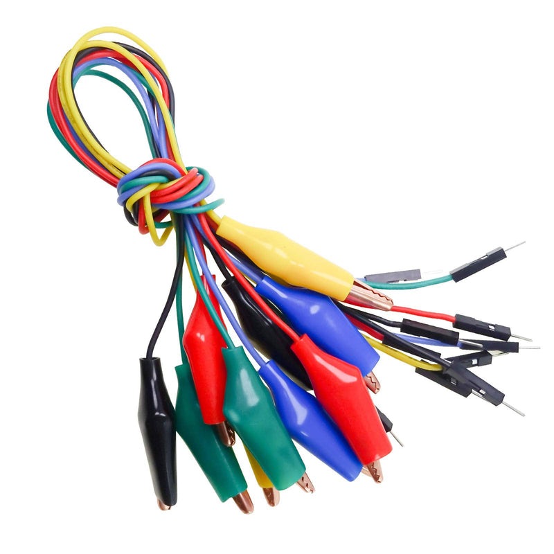 [Australia - AusPower] - Cleqee Pack of 10 Alligator Clips on Breadboard Male Jumper Wires, Soft Flexible Silicone Test Leads for Electrical Testing 