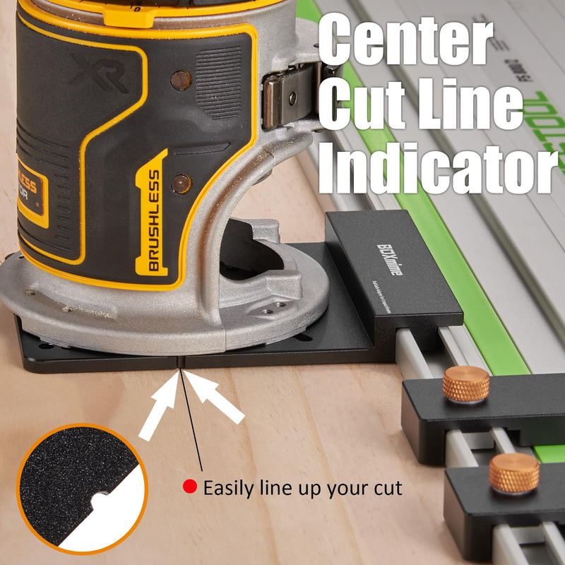 Universal Router Guide Rail Adapter,Designed for most Brand Fixed-Base Compact Routers,Compatible with Ma-kita&Fes-tool Track Saw Guide Rail ;Aluminium Router Base with 2 Pack Rail Stops