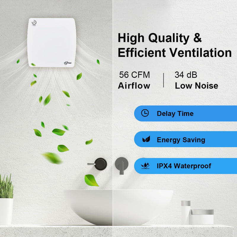 4 Inch Exhaust Fan, 56CFM Wall Mount Bathroom Exhaust Fan with Timer and Backdraft Damper, Quiet Window Mount Extractor Ventilation Fan for Bathroom Kitchen Garage, 12W, White Timer-without Plug