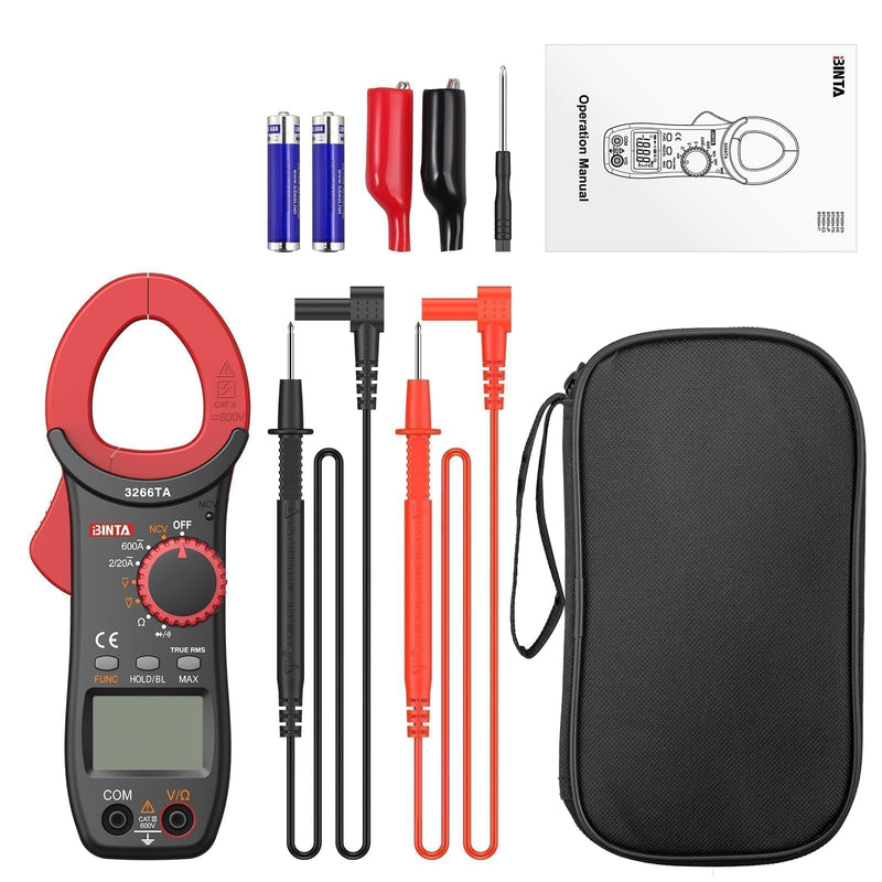[Australia - AusPower] - BINTA Digital Clamp Meter, 2000 Counts Multimeter with NCV Amp Auto-ranging Handheld Voltage Tester Tools Ohm Volt Measures AC Current AC/DC Voltage,Temperature Capacitance Resistance Diodes Red 2000count 