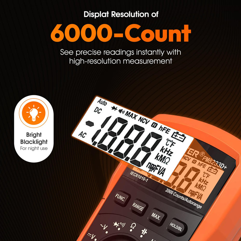 [Australia - AusPower] - GroundLuxe Auto-Ranging Digital Multimeter – Best and Easiest Multimeter for Testing grounding Sheets and Mats, Instructions Included, Large Backlit LCD, Continuity Testing 
