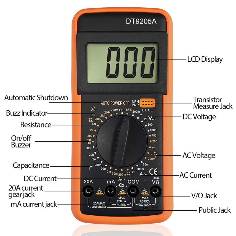[Australia - AusPower] - Sutekus Digital Multimeter AC DC Voltmeter Ohm Volt Amp Tester Resistance Capacitance Diode HFE Tester 
