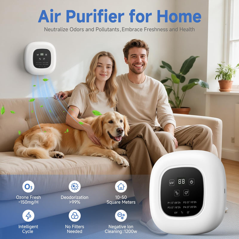 [Australia - AusPower] - Air Purifier Ozone & Negative Ion 99% Odor Eliminator for Pet,Cat Litter Deodorizer,Dog Poop Odor Removal | Plug-In Air Ionizer Ozone Generator Air Purifier for Home, Pets, Cars,Bedroom-White 