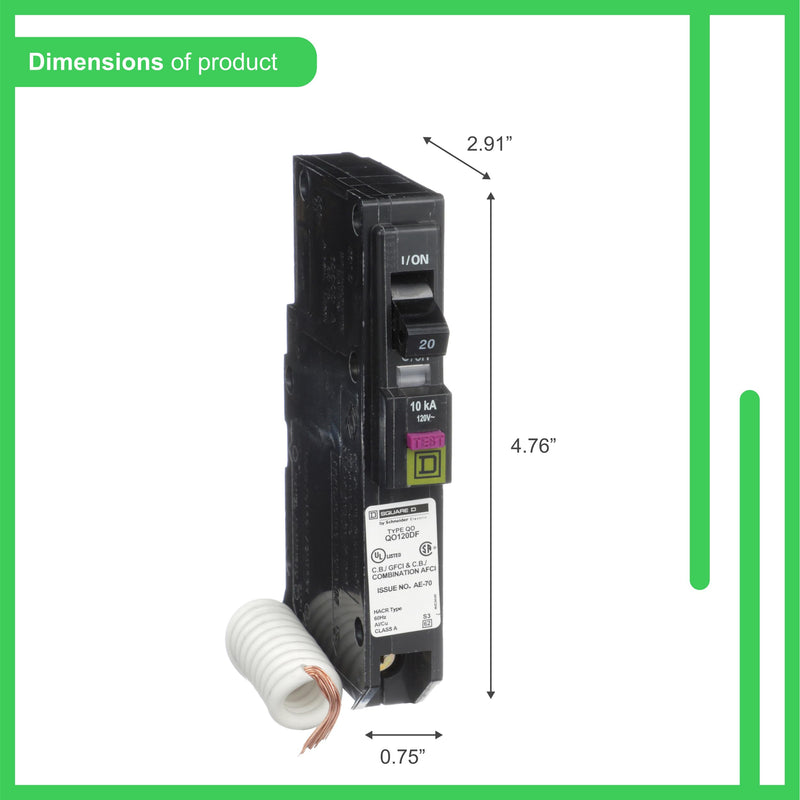 [Australia - AusPower] - Square D - QO120DFC QO 20 Amp Single-Pole Dual Function (CAFCI and GFCI) Circuit Breaker 