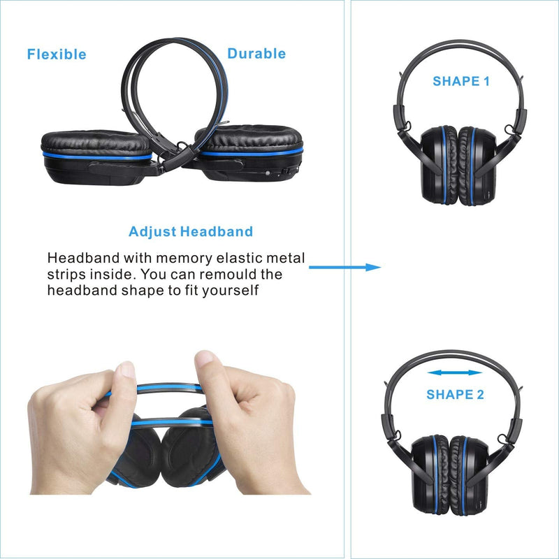 [Australia - AusPower] - SIMOLIO Vehicle Headphones for Car DVD, Foldable Car Headphones for Rear Entertainment System, Durable IR Headphones for Kids, Wireless Infrared Headphones with 3.5mm AUX Cable and Share Port Blue 