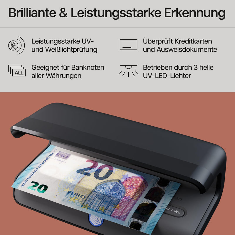 Safescan 75 LED UV Banknote Checker, Counterfeit Money Checker for Banknotes | UV & White Light Money Checker - Quick Checking of Banknotes - UV Note Checker - Checks Credit Cards & ID Cards Safescan 75 LED Money Checker