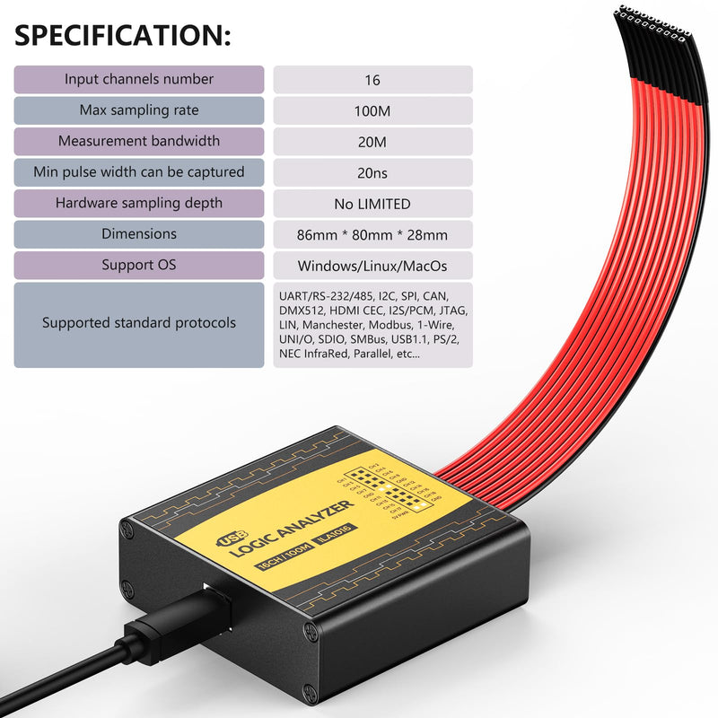 [Australia - AusPower] - innomaker USB Logic Analyzer ULA1016 Full 16 Channels 100MHz Sampling Rate Comes with Open Source Software pulseView which Support Windows Linux mac os 