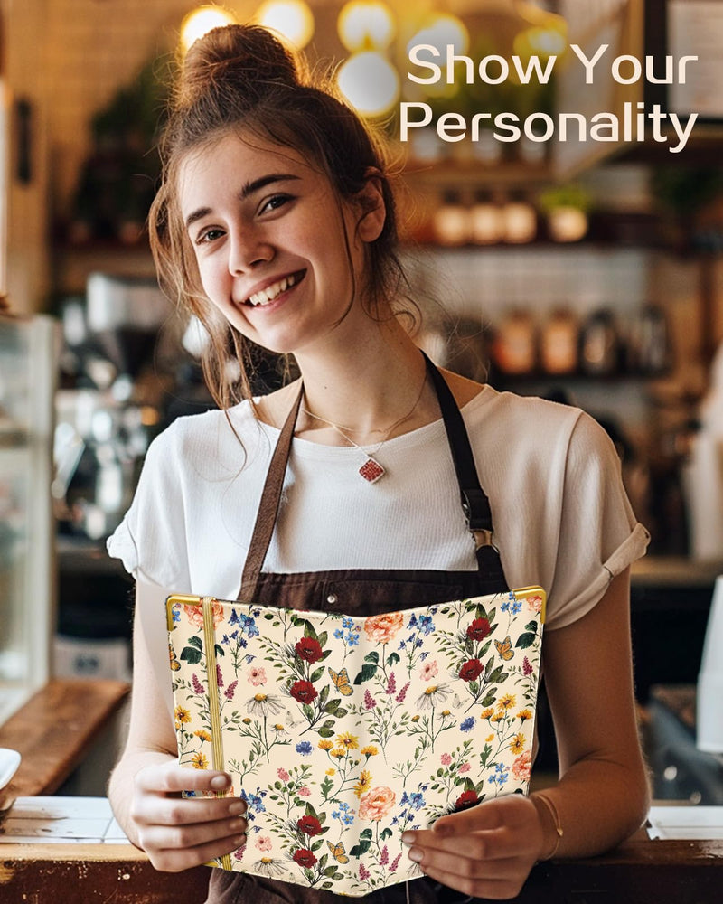 [Australia - AusPower] - Server Book for Waitress Cute Serving Books with Zipper Pocket Accessories Leather Server Check Book Restaurant Waiter Server Booklet Ticket Book Holder Flower Floral 