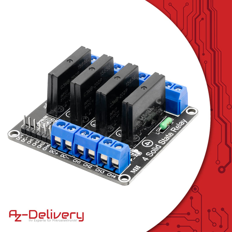 AZDelivery 4 Channel Relay Module 5V DC Solid State Relay Low Level Trigger Power Switch Relay Board Compatible with Arduino and Raspberry Pi 1