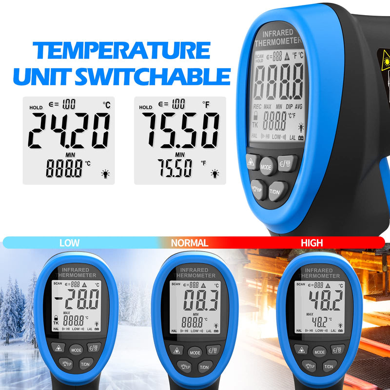 [Australia - AusPower] - Infrared Thermometer Temperature Gun -58℉~2732℉ Laser No Touch Thermometer Digital Thermal High Temp Gun with Adjustable Emissivity IR Pyrometer for Cooking Kiln Car Engine Industry (NOT for Human) 