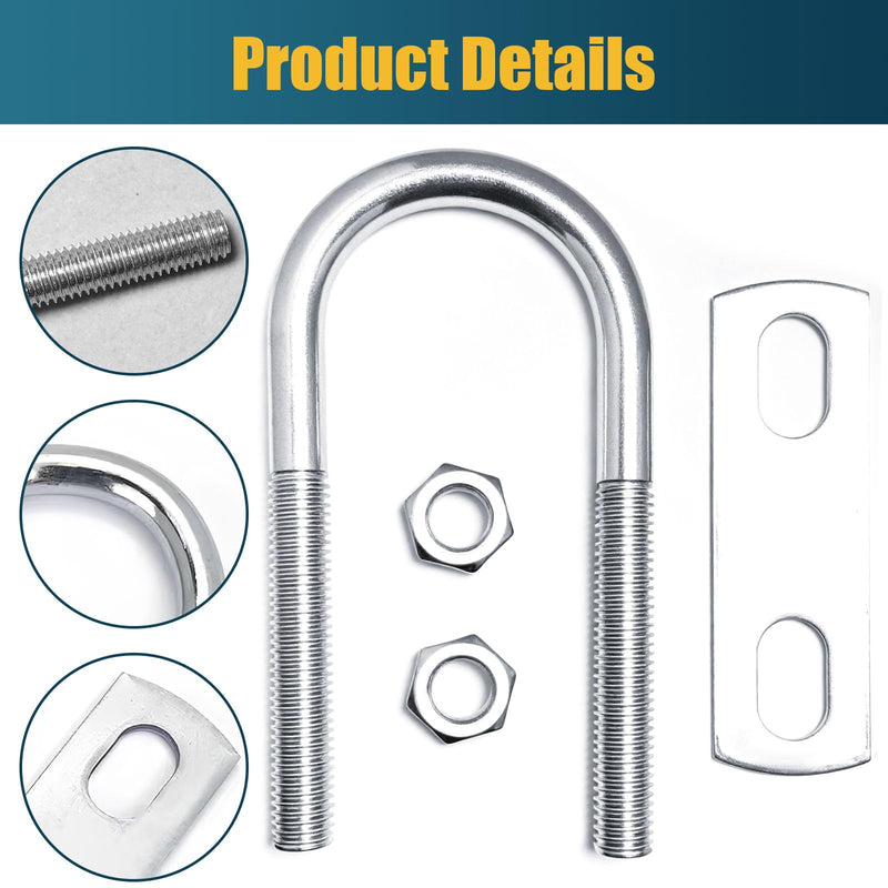 [Australia - AusPower] - 2 Sets M8 U-Bolt, 2" Wide U Bolt with Washers and Nuts, Heavy Duty Galvanized Carbon Steel Round U Bolts for Trailers, Boats, Replacement Parts and Accessories for Ski Boat, Fishing Boat 50mm*100mm 