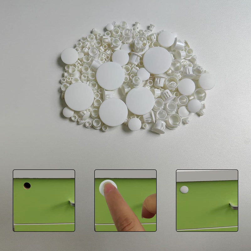 [Australia - AusPower] - 6 Sizes Plastic Hole Plugs, White Hole Plugs, 5mm (0.19"), 6mm (1/4"), 8mm (5/16"),10mm (3/8"), 13mm (1/2"), 25mm/(1"), White Plastic Hole Plugs White Plastic Plugs for Holes Hardware Plugs (155pcs) 