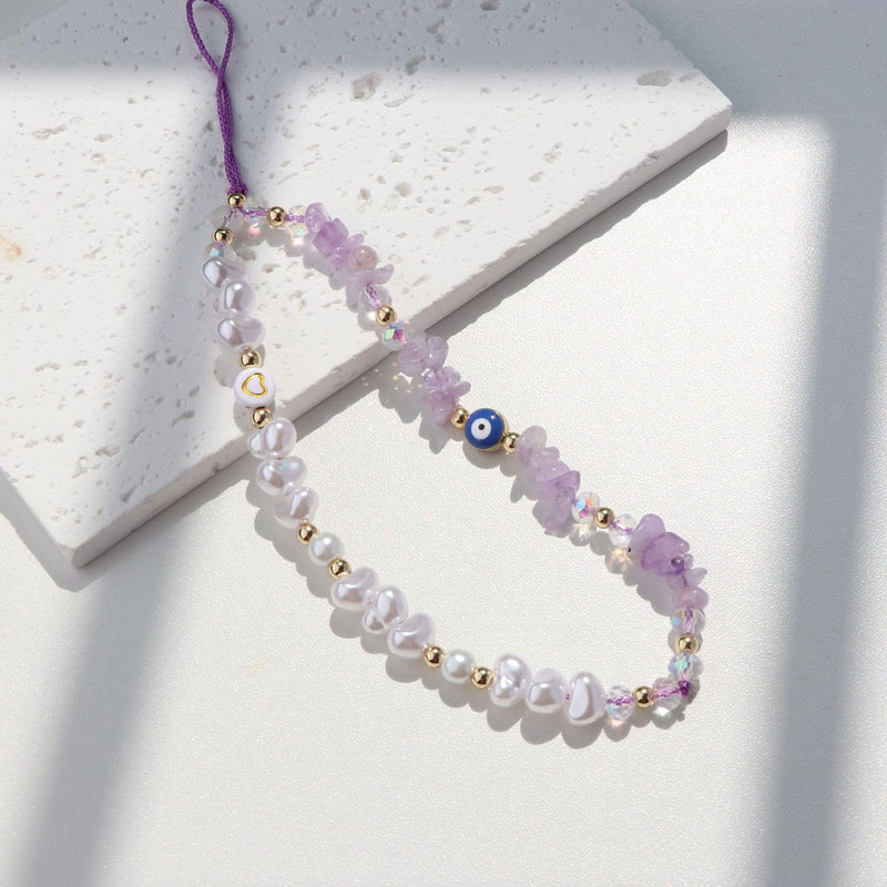 [Australia - AusPower] - Evil Eye Phone Charm Strap Cell Phone Lanyard Phone Charms Strap Beaded Phone Charms Evil Eye Phone Lanyard Crystal Phone Strap Evil Eye Phone Chain Preppy Phone Charm Kawaii Phone Keychain Violet 