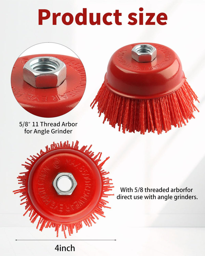 [Australia - AusPower] - 4 Inch Abrasive Nylon Cup Brush for Angle Grinder, Wire Wheel for Angle Grinder 5/8 Inch-11 Threaded Arbor, Nylon Wire Brush for Drill Ideal for Removing Rust, Corrosion, Paint. 4" 1Pcs 