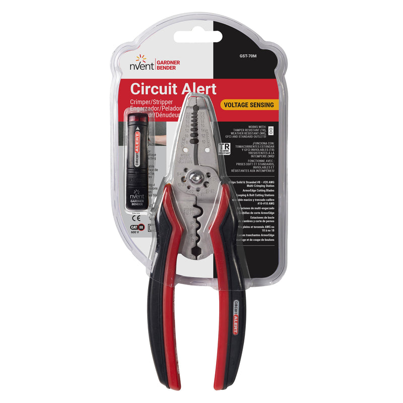 Gardner Bender GST-70M Circuit Alert, Multi-Tool Hand Tool, Strips/Crimps, & Cuts, 8-20 AWG, Patented Volt Sensing Handle