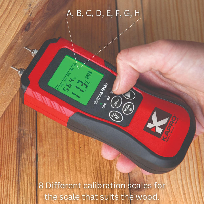 [Australia - AusPower] - Kapro - 379 Moisture Meter with Temperature Detection - Measures Wood Moisture and Temperature in Fahrenheit and Celsius - Features 8 Calibration Scales - Back-Lit Display & Auto-Power Shut Off 
