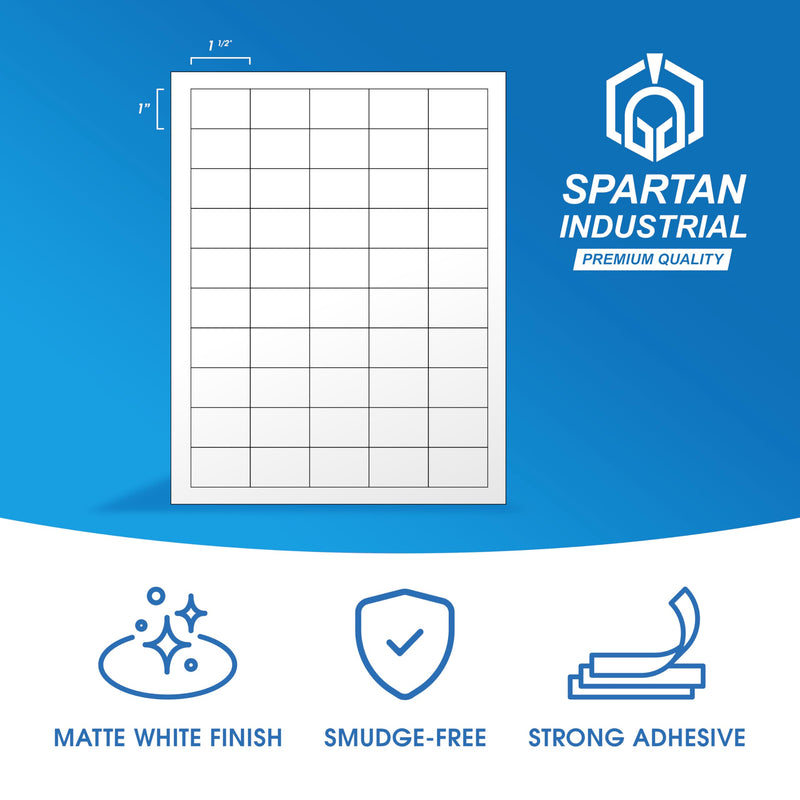 1.5" X 1" Matte White Printable Address Labels (500 Sheets, 25000 Labels) Mailing Labels and Barcode Stickers for Laser & Inkjet Printers - Spartan Industrial Template R004