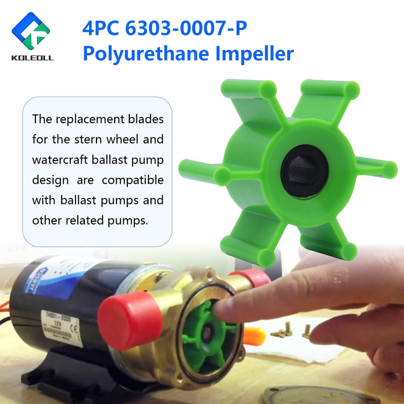 4PC 6303-0007-P Polyurethane Impeller with O-Ring Kit & Lubrication Replacement | Compatible with Jabsco Fits Some Wakeboard & Ski Boat Ballast Pumps