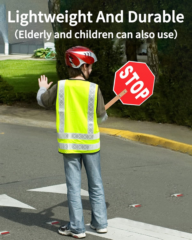 [Australia - AusPower] - Stop Slow Sign, Double Sided Street Slow Warning Reflective Signs, 13x13in Octagon Rust Free Aluminum, with Bamboo Handle, UV Protected and Waterproof, Weather Resistant, Durable Ink, Easy to Mount 