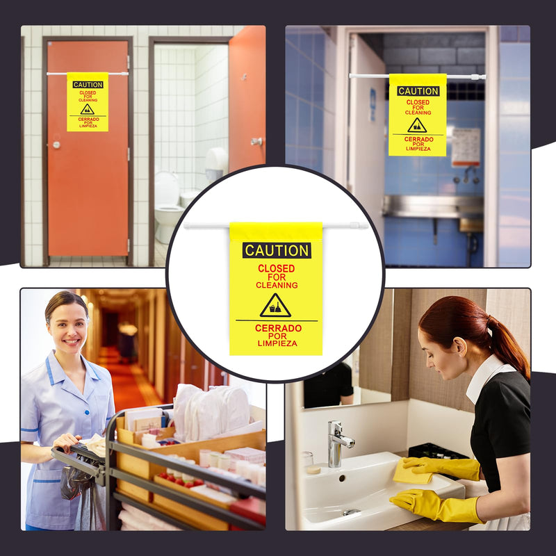 Fanfanwin 2 Pack Restroom Closed for Cleaning Sign with English and Spanish Text 27.56-51.18 in Expandable Yellow Commercial Door Barricade Sign Hanging Doorway Safety Banner for Restroom Bathroom