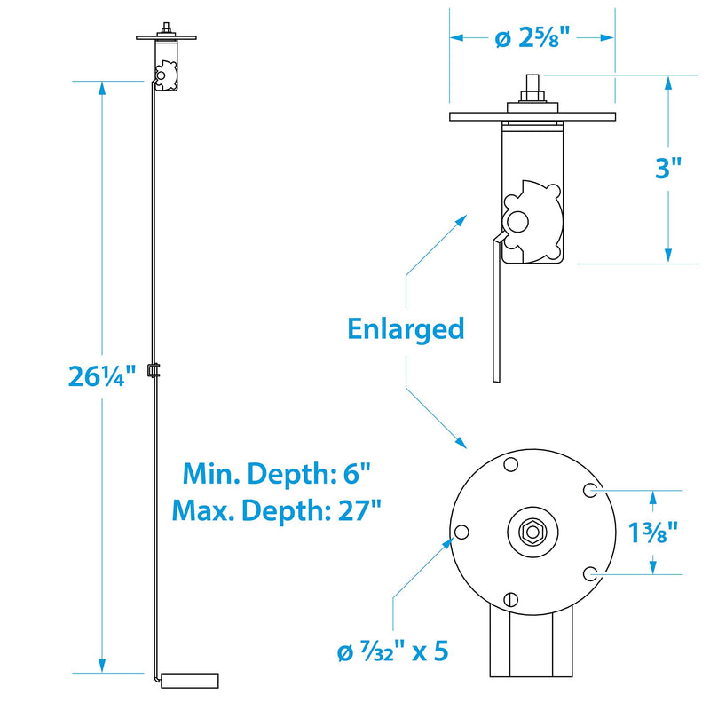 Seachoice Fuel Electric Sending Unit Boat Kit, 6-27 in. Tank
