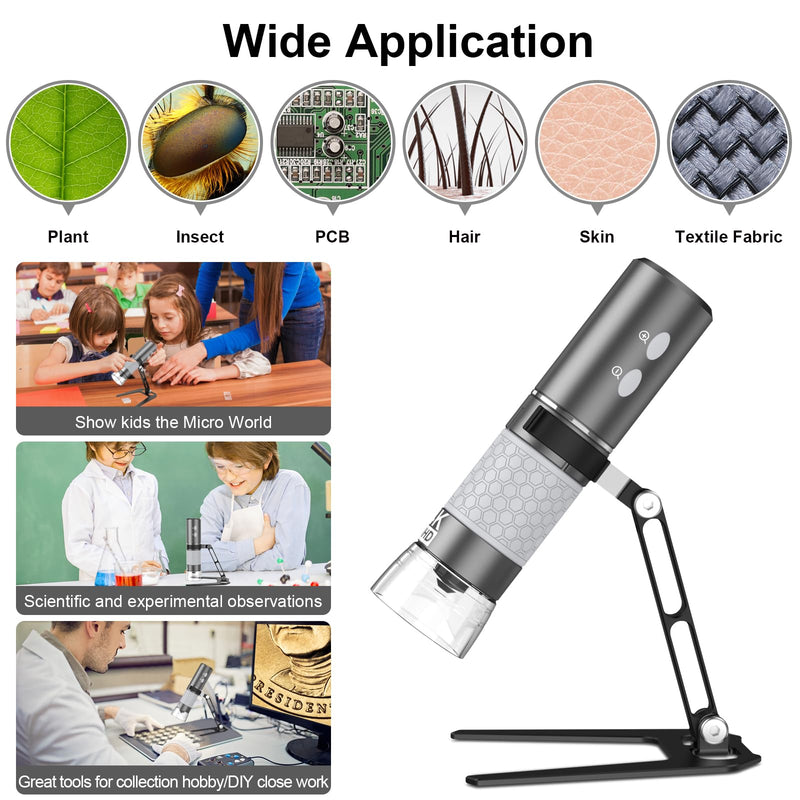 [Australia - AusPower] - Cainda 4K 3840x2160p WiFi Digital Microscope for iPhone/Android Phone and Windows Mac PC, Wireless Handheld Microscope Camera, Portable Microscope with Metal Stand for Adults and Kids WiFi Microscope with Stand 