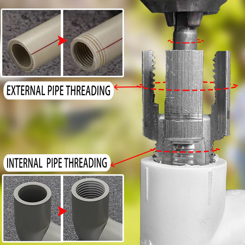 [Australia - AusPower] - 2PCS Integrated Internal & External Pipe Threading Tool, Pipe Thread Cutting Tool for Electric Drill, Pipe Sizes Rethreading Tool (1/2"+3/4") 