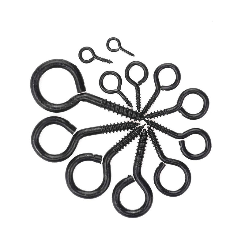 [Australia - AusPower] - 240PCS 12 Sizes Black Zinc Plated Steel Eye Bolts Screw Eyes Assortment Kit 