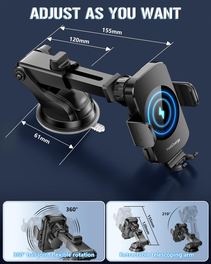 [Australia - AusPower] - Wireless Car Charger, Fast Charging Phone Holder BothLin 3 in 1 Phone Mount Auto Clamping Car Accessories Compatible with iPhone 15 14 13 12 11 Xs XR, Samsung S23 Ultra S22 S21 S20/S10+ S9+ Note 9 Black[Best Overall Performer] 