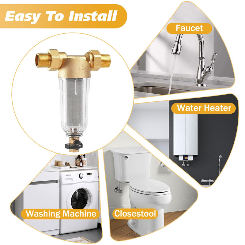 [Australia - AusPower] - Forhandy Water Filter Reusable Filter Combination 1 Inch & G3/4 "MNPT+G3/4" Pre-Filter Sediment Filter Fine Filter Flushable Fine Filter with Adapter Spin-Down Sediment Water Filter 1"&g3/4"m+g3/4"f 