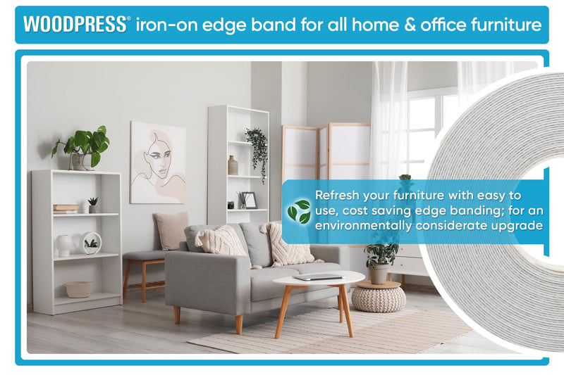 WoodPress® 2 inch Matt White Melamine Edge Banding, Pre-Glued Veneer Tape – 25 ft Roll - Iron-On for Easy DIY Application – Will Cover The Edge of a Standard 8' x 4' MDF Panel Width: 2"