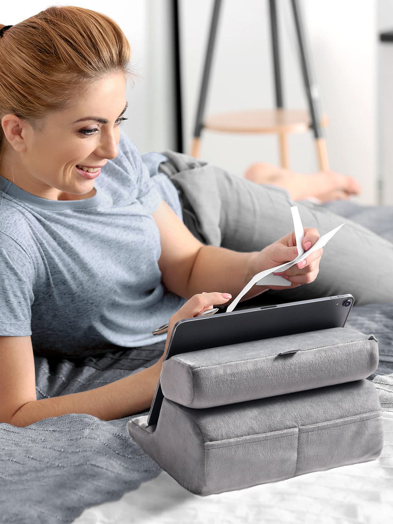 [Australia - AusPower] - UGREEN Tablet Pillow Stand for Lap Soft Holder Bed with 3 Viewing Angles Adjustable Home Office Accessories Compatible with iPad Pro12.9 11 10.5 9.7 iPad Mini iPad Air iPhone 15 14 E-Reader Grey 