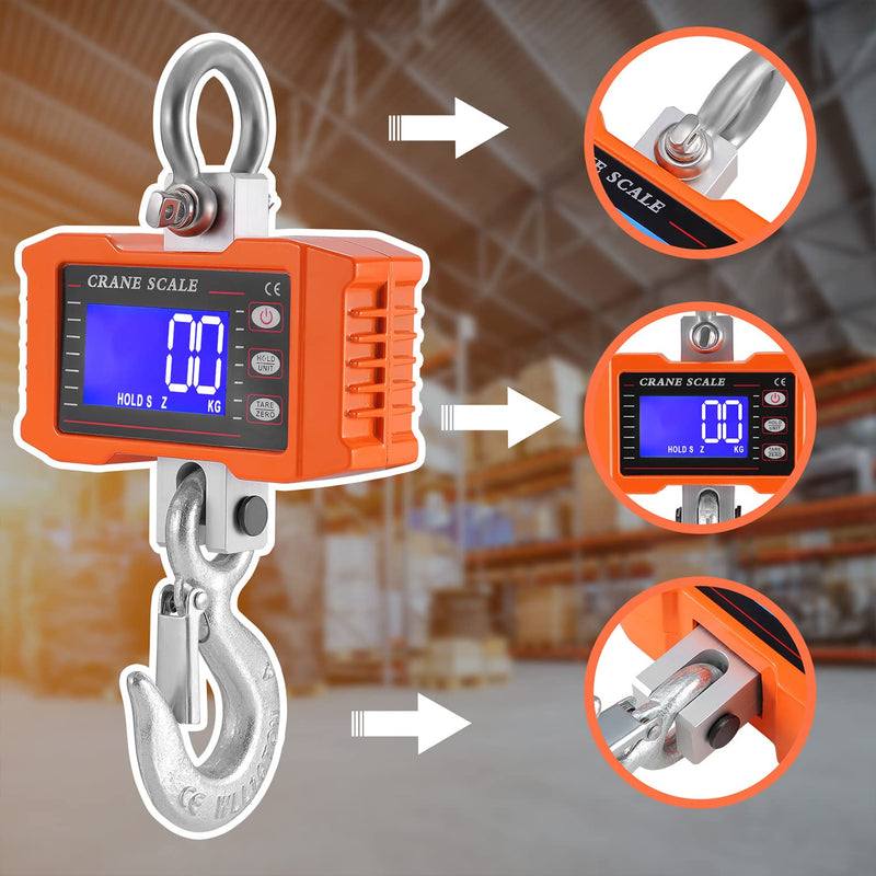 [Australia - AusPower] - Hanging Scales with Remote Control 1000 kg 2200 lbs, Digital Hanging Scales Electronic Crane Scales with Accurate Reload Spring Sensor & LCD Display, Mini Portable Scales with Hooks for Farm, Factory, 