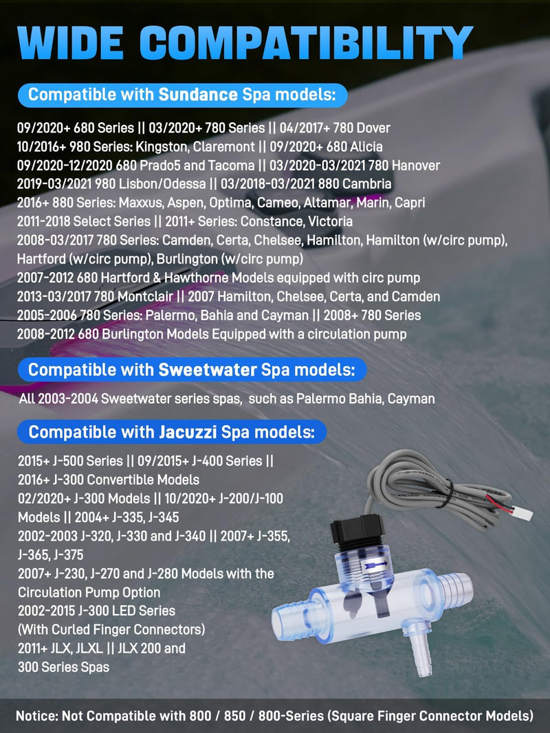 [Australia - AusPower] - 2560-040 Pool Flow Switch with Tee & Cable Compatible with Sundance Spas, Jacuzzi Hot Tub and Sweetwater Spas, Flow Sensor Replace# Q-12DS-C2 