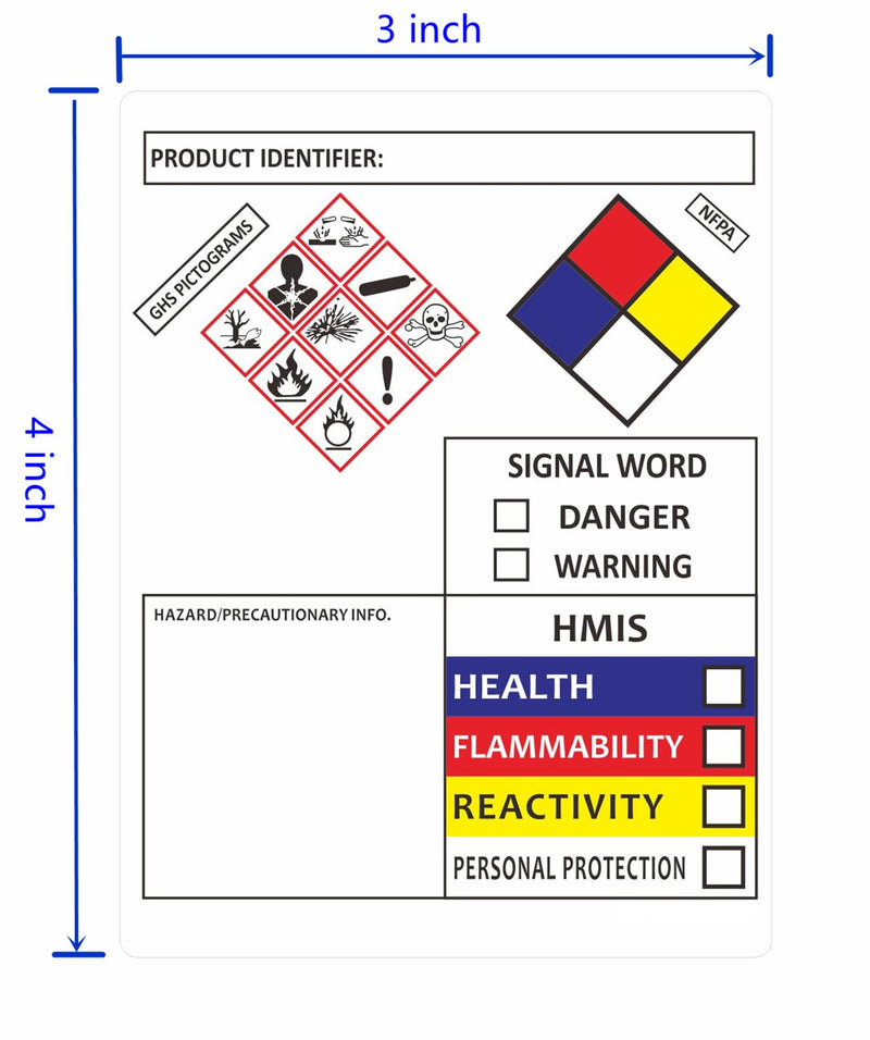[Australia - AusPower] - SDS OSHA Data Labels for Chemical Safety 3×4 Inch MSDS Stickers with GHS Pictograms HMIS & Hazard Compliant Secondary Containers, 100 Stickers Per Roll 1 Roll 