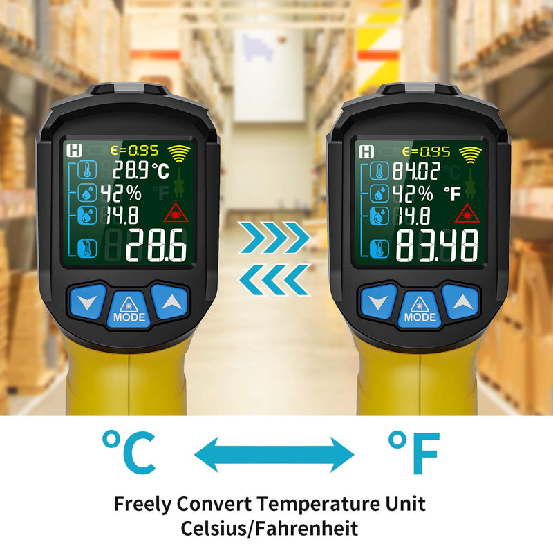 [Australia - AusPower] - MESTEK Digital Infrared Thermometer Pyrometer Laser with K-Probe -50 °C to 800 °C Non-Contact with Colour LCD Alarm Function Adjustable Emission Level Kitchen 