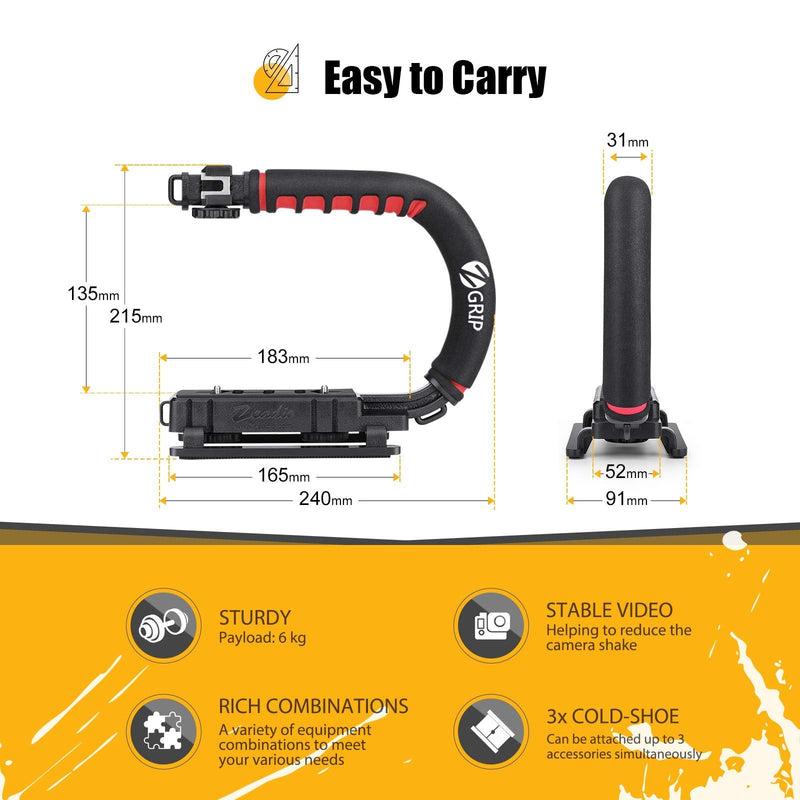 [Australia - AusPower] - Zeadio Video Action Stabilizing Handle Grip Handheld Stabilizer with Hot-Shoe Mount for Canon Nikon Sony Panasonic Pentax Olympus DSLR Camera Camcorder Single Handed 