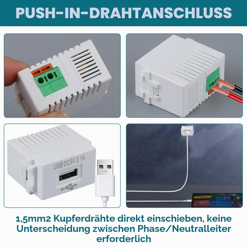 Pack of 3 USB Power Supply Module 230 V to 5 V 2.1 A, USB Socket Flush-Mounted Power Supply Switch Adapter for Smartphones Tablets and Devices, Compact Installation Adapter | Einbau USB Ladeadapter, Kompakt für Smartphone Tablet USB Geräte, Plug & Play...