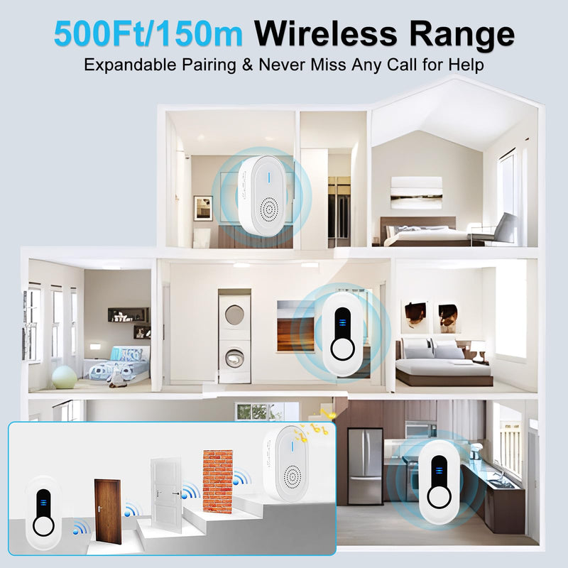 [Australia - AusPower] - Caregiver Call Button Beeper Pager System Rechargeable & Portable Receiver with 500Ft Range Alert Button Call Bell for Elderly/Patient/Disabled at Home/Hospital/Clinic 2 buttons+1 receivers 