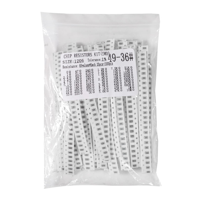 [Australia - AusPower] - 1500pcs 1206 Resistors Kit 60 Value 1206 SMD Capacitor 1206 Chip Resistor Assortment Kit 1% 1/4W 0.25W 0 ohm-10M ohm Resistors 1206-1500pcs 
