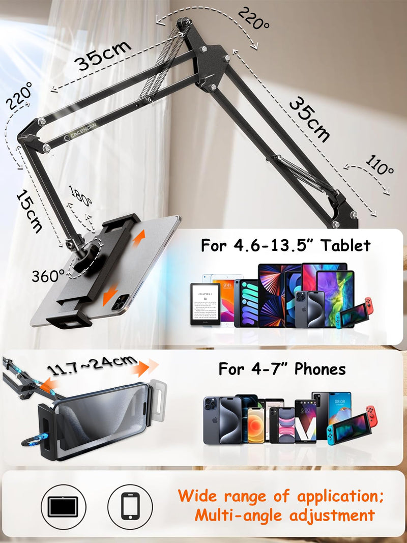 [Australia - AusPower] - Foldable Tablet Stand, Tablet Mount Adjustable for Bed,Universal Flexible Tablet Holder with 360 Degree Rotation for iPad/iPhoneX/iPad Pro/N-Switch,or Other 4.5~13.5 Inches Devices (Black) Black 