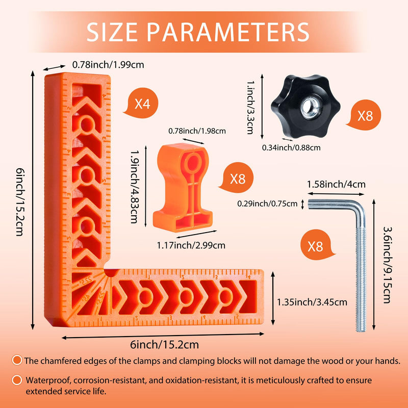 Square Corner Clamps for Woodworking, Right Angle Clamp, 90 Degree Clamp, 4 Pack 6Inchx6Inch Engineering Plastic Positioning Squares for Cabinets, Drawers, Frame