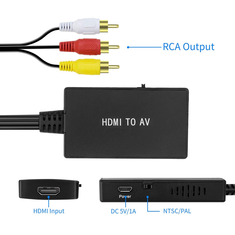 [Australia - AusPower] - HDMI to RCA, HDMI to AV Converter, HDMI to Older TV Video Audio Converter Adapter for Apple TV, Roku, Fire Stick, Xiaomi Mi Box ect -Black 