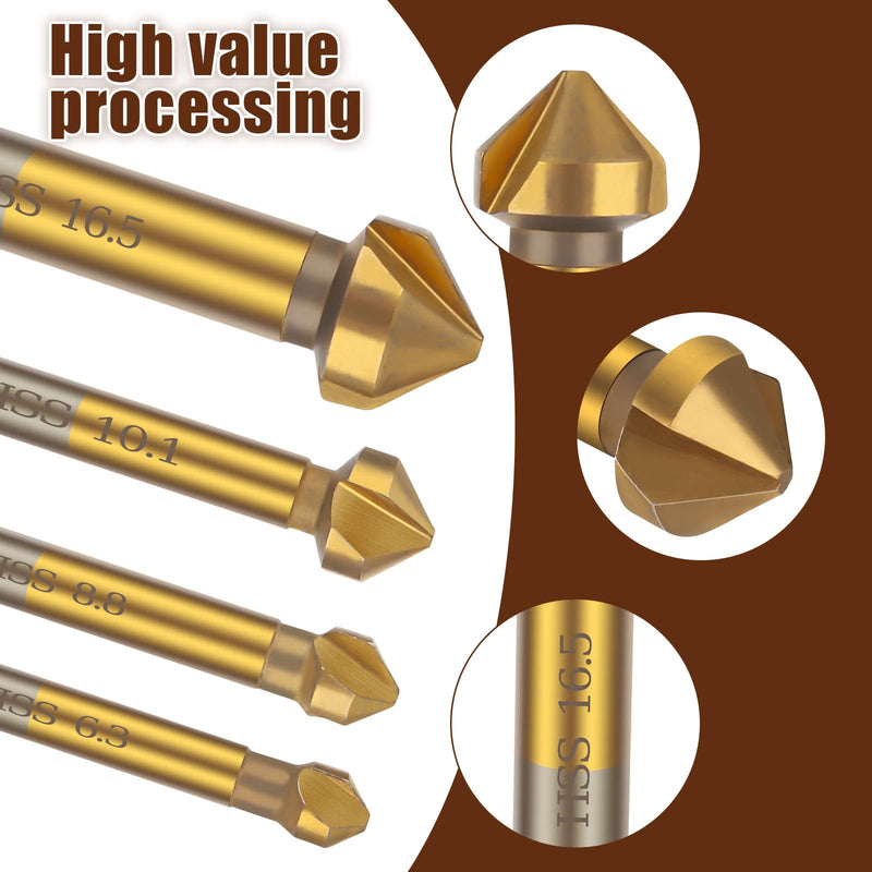 [Australia - AusPower] - XCRPRT Countersink Set Made of HSS Steel, Professional Countersink Drill Set, Countersink Wood Set, 90° Titanium Coated Countersink Deburring 