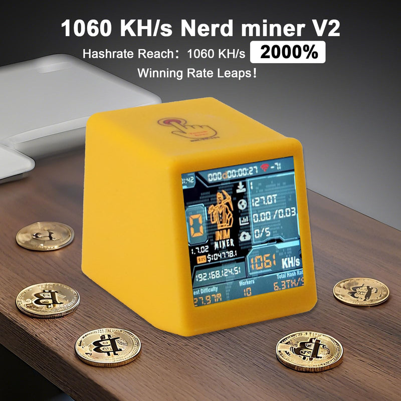 V2 Bitcoin Miner Binghe 1060 KH/s V2 Intelligent Display with ESP32 and Table Clock Bitcoin Miner BTC Solo Lottery Bitcoin Crypto Lottery Compatible with Nerd v2 orange