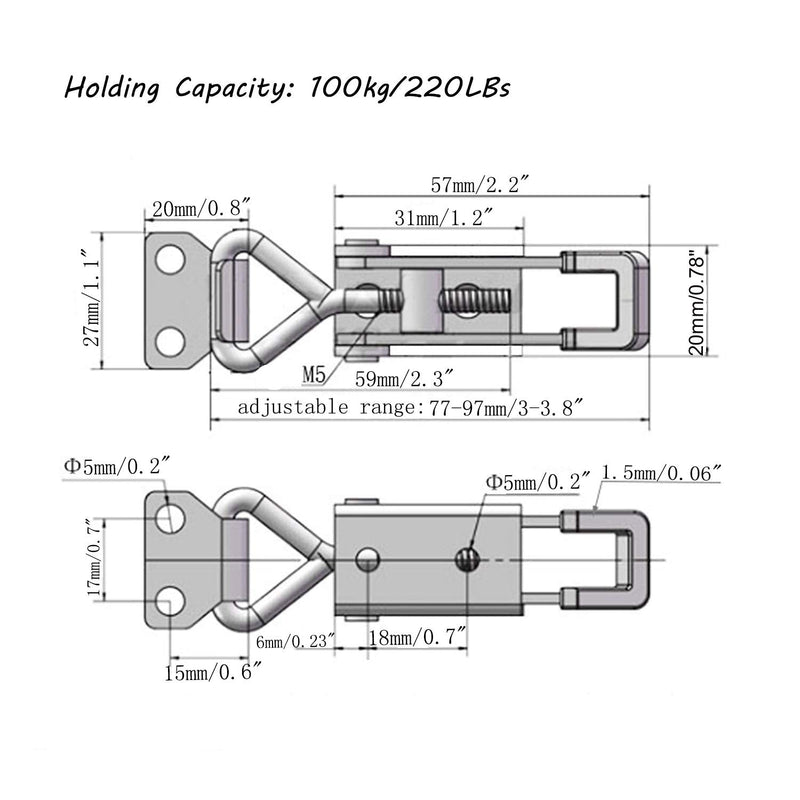 [Australia - AusPower] - 4pcs Toggle Latch Clamp, 304 Stainless Steel Pull Hasp Latches, Quick Release Hand Tool Toggle Clamp for Smoker Lid Jig,Case Trunk,220Lbs Holding Capacity 