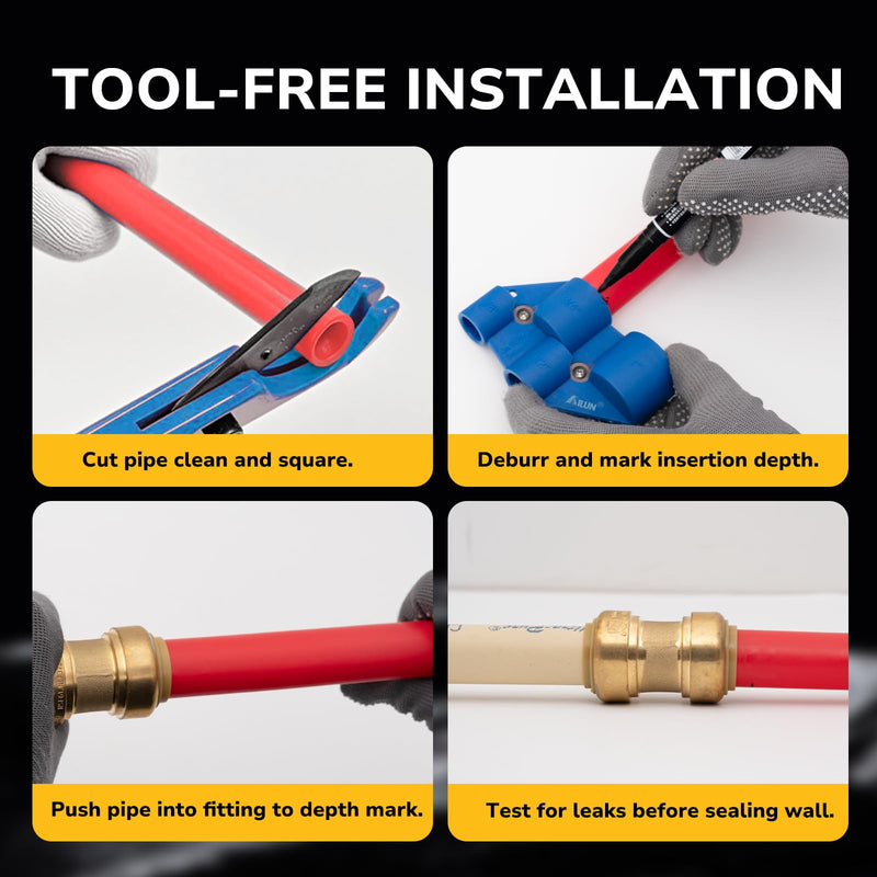 [Australia - AusPower] - 3/4" x 3/4" x 1/2" Reducing Tee, Push to Connect Brass Plumbing Fitting for Copper, CPVC, PEX Pipe, Heavy Duty Pushfit Pex Fitting with Upgraded Stiffener and Disconnect Clip, NSF & UPC Certified 3/4"x3/4"x1/2"-1Pack 