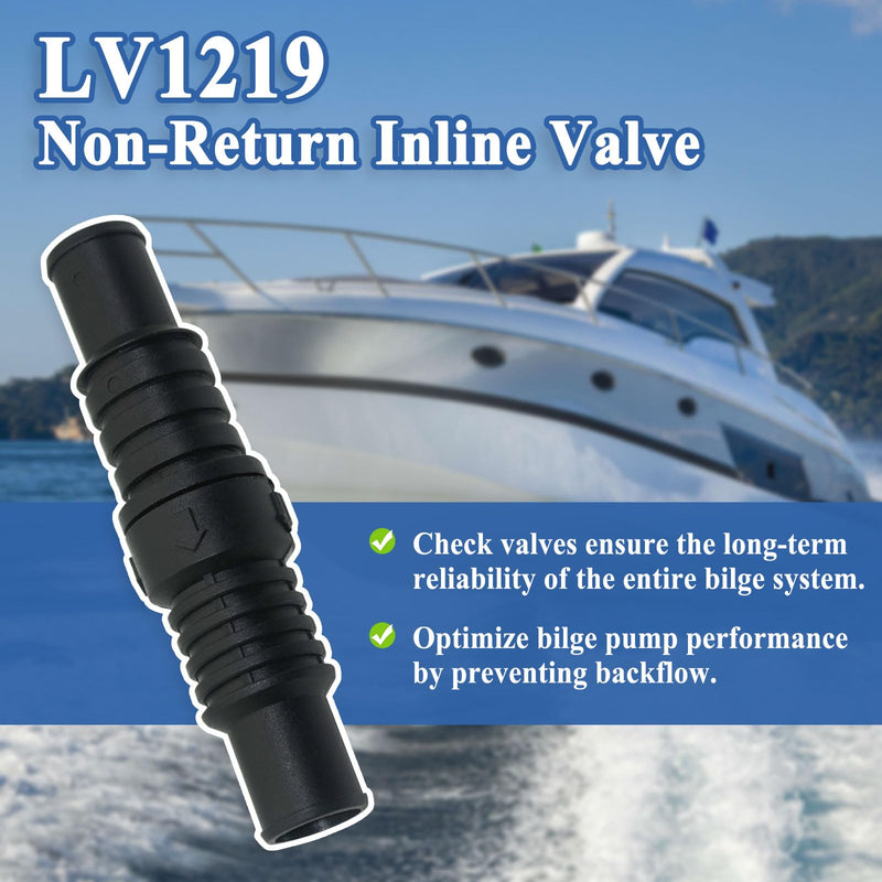 3Pcs LV1219 Non-Return Inline Valve, Fits 3/4'' and 1'' Diameter, Stop Water Drain Back, Black