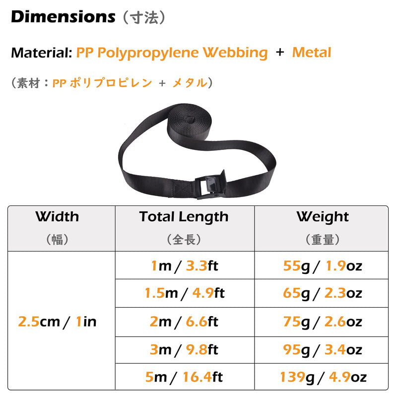 [Australia - AusPower] - TRIWONDER Cinch Tie Down Strap Lashing Straps Heavy Duty Nylon Straps with Cam Buckles for Cargo, Trucks, Boat, Motorcycle,SUP, Kayak, Canoe, Trailer (1m, Black - 4 Pack) 01# Black - 4 Packs 3.3 FT 